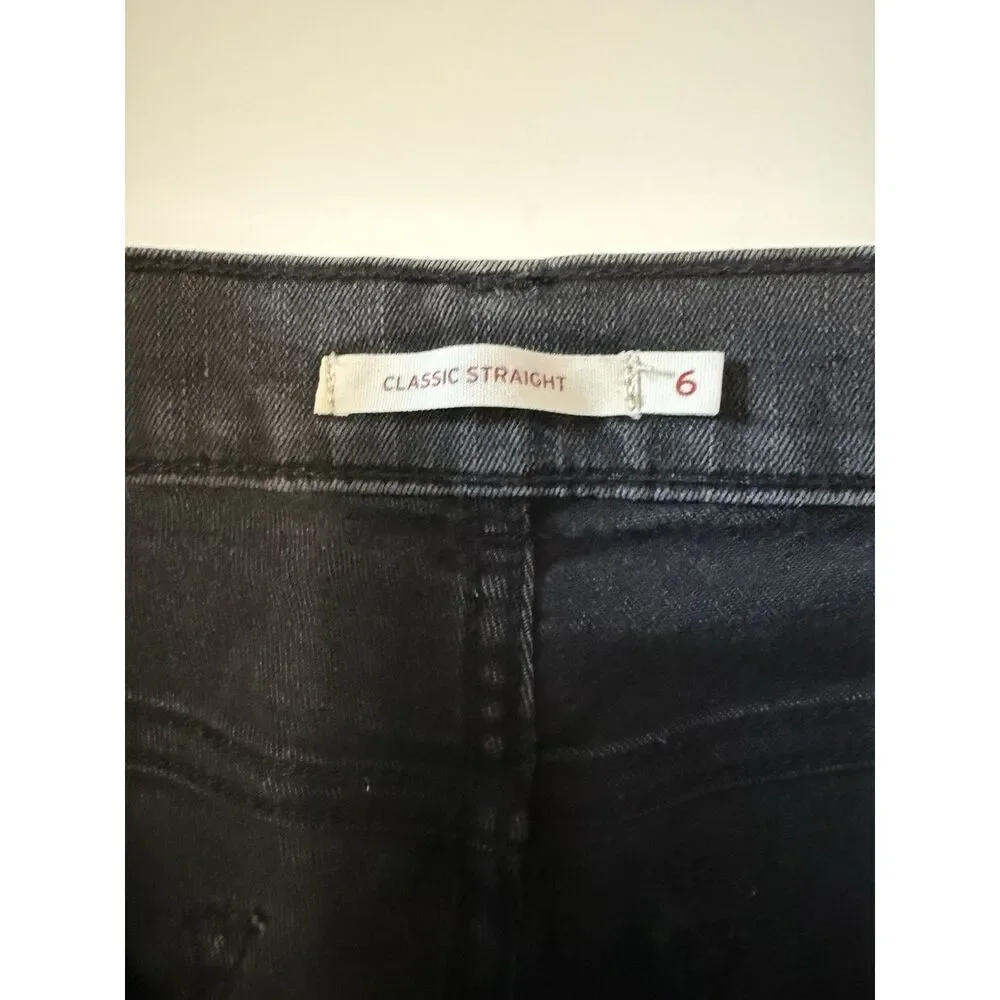 Levi's Classic Straight Jeans Charcoal Black Gray Stretch Denim High Rise 28/6